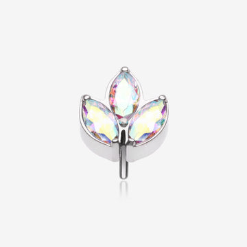 Implant Grade Titanium OneFit Threadless Triple Marquise Sparkle Leaflet Top Part-Aurora Borealis
